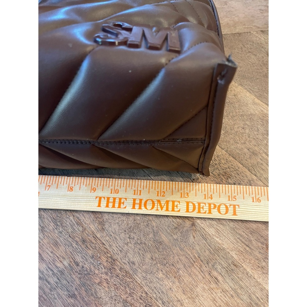 Steve Madden Brown Quilted Satchel Crossbody Bag SM Logo Handbag Minimalist Luxe - Picture 10 of 15
